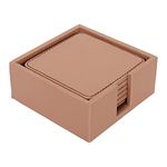 Kuber Industries Tea Coaster|Soft Leather Heat Insulation Tabletop Coasters|Decorative Holder for Tea, Coffee & Office Desk with Stand Set of 6 (Light Brown)