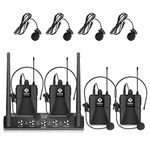 D Debra Pro UHF 4 Channel Wireless Microphone System with Cordless Handheld Lavalier Headset Mics, Metal Receiver, Ideal for Karaoke Church Party (with 4 Bodypack (A))