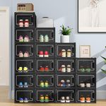 YITAHOME XL Stackable Storage Boxes, Set of 18 - Lightweight, Portable, Multifunctional, Ventilated, and Durable Shoe Organizers, Black