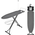 APEXCHASER Ironing Board, Iron Board with Bottom Storage Tray, Heat & Scorch Resistant Fabric, Cord Holder, Ironing Boards with Iron Rest, 7 Adjustable Heights, Heavy Duty 13x43 Black