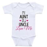 Cute Baby One Piece "My Aunt And Uncle Love Me" Newborn Baby Clothes (3mo-Short Sleeve, Hot Pink Text)