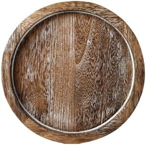 Comfify Rustic Wooden Serving Tray - Round Wood Butler Decorative Tray Vintage Centerpiece Candle Holder Tray for Kitchen Countertop Home Decor for Coffee Table