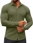 COOFANDY Men's Long Sleeve Shirts Casual Stylish Slim Fit Dress Shirt Wrinkle Free Button Down Shirt Army Green