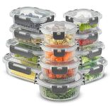 JoyJolt 24pc Fluted Glass Storage Containers with Lids. 12 Airtight, Freezer Safe Food Storage Containers, Pantry Kitchen Storage Containers, Glass Meal Prep Containers for Lunch