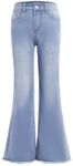 Milumia Girl's Raw Hem Stretchy Flare Jeans Bell Bottom Denim Long Pants with Pocket Light Blue 9 Years