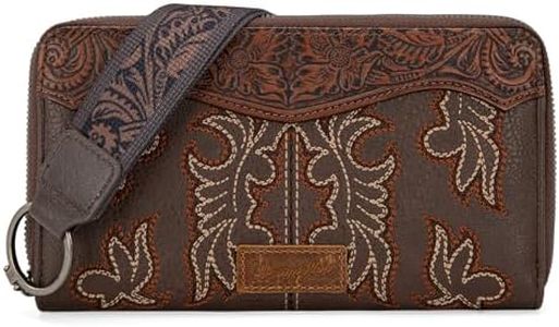 Wrangler Wristlet Western Wallet for Women Floral Tooled Clutch Boot Stitch Bifold Wallet with Card Holder, A-tooling-coffee