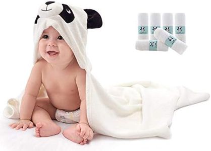 HIPHOP PANDA Hooded Baby Bath Towel and Washcloths Set, 1 Bath Towel and 6 Pieces Washcloths