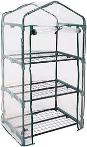 Sunnydaze Outdoor Portable 3-Tier Mini Greenhouse with Roll-up Zippered Door and Steel Wire Shelves - Clear