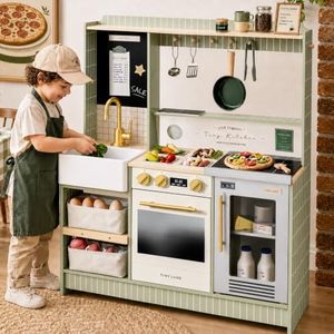 Tiny Land Wooden Play Kitchen with 2-in-1 Bistro Play