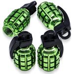 MEAJOO 4 PCS Grenade Style Tire Valve Stem Caps, Chrome Aluminum Tire Valve Caps Wheel Valve Caps for Cars,Trucks, SUV, Motorcycles, Bicycles (Green)