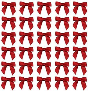 7Rainbows 50pcs Boutique 1.5" Red Satin Ribbon Mini Bows for Craft Sewing Scrapbooking Wedding and Gift Wrapping
