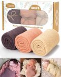 Newborn Photography Props, 3 Pcs Baby Stretch Wraps, Professional Baby Photo props Long Ripple Wrap, for 0-6 Months Baby (Lilac+Salmon+Champagne)