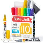 10Pack Erasable Liquid Chalk Markers with Extra Gold and Silver Colors, 6mm Reversible Tip Drawing Chalk Pens with Vibrant Color for Chalkboard Signs, Windows, Blackboards, Office School Supplies