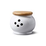 WM Bartleet & Sons 1750 Traditional Porcelain Garlic Storage Pot with Wooden Lid 10cm – White, One Size