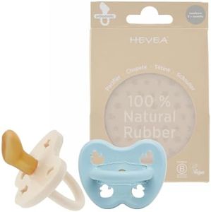 HEVEA Natural Rubber Pacifier 2-Pack, Plant Based, Plastic-Free, Eco-Friendly, BPA-Free & Approved for Food Contact (0-36 Months Orthodontic Teat Shape) (0-3 Months, Baby Blue & Milky White)