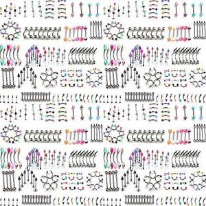 110 PCS Body Jewelry Piercing Eyebrow Navel Belly Tongue Lip Bar Ring 22 Styles