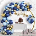 Navy Blue Balloon Garland Arch Kit, 137PCS Metallic Blue and Gold Balloons, Macaron and Dark Blue Golden Confetti Star Balloons Arch for Birthday Baby Shower Wedding Anniversary Party Decorations