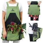 JIASHIBEL Gardening Apron with Pockets For Women & Men,Adjustable Cross Back Canvas Garden Apron with Quick Release Pockets, Armygreen, Universal size