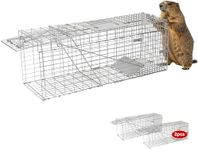 2-Pack H&B Live Animal Cage Trap,Folding 32x10x12 inch Humane Cat Trap for Stray Cats,Raccoons,Squirrel,Skunk,Mole,Groundhog,Opossums Armadillo,Rabbit,Catch and Release(Silver)