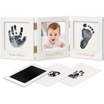 Baby Handprint and Footprint Kit for Newborns Girls & Boys - Inkless Baby Hand and Footprint Kit Maker, Baby Keepsake Picture Frame, Baby Shower New Mom Gifts, Dog Paw Print Kit (White/Gold)