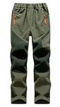Panegy Kids Waterproof Hiking Walking Outdoor Trousers Softshell Winter Fleece Lined Ski Camping Pants with Zipper Pockets Light Army Green