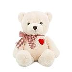 Adorlynetty 11.4” Small Teddy Bear with Heart Cute White Teddy Bear Stuffed Animals for Valentines Day Soft Stuffed Bear Plush Bear Plushie Toys Gifts for Girlfriend Boyfriend Kid