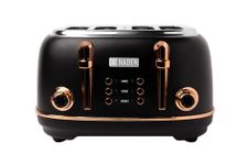 Haden Heritage Black Toaster 4 Slice - Adjustable Browning Control, Reheat and Defrost Functions 4 Slice Toaster - Stainless Steel Toaster 4 Slice - Self-centring Function - 1370-1630W