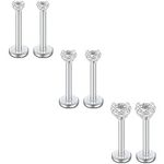 VCMART 3PRS(6pcs) 16G 2-4mm Clear CZ Internally Threaded Labret Monroe Lip Ring Tragus Nail Helix Earring Stud Piercing Jewelry Bar Length 6mm Silver