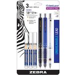 Zebra Pen DelGuard Mechanical Pencil, Fine Point, 0.5mm, Black/Blue/White Barrel, Lead Refills, Refillable, 3-Pack | Grey 6 Piece Set 58603