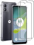 iCatchy Case for Motorola Moto E13, Shockproof Transparent Back Phone Cover with 2-Pack Tempered Glass Screen Protector, Anti-Scratch Bumper Clear Back (Clear)