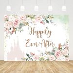 AIBIIN 7x5ft Happily Ever After Backdrop for Bridal Shower White Pink Floral Bride to Be Wedding Photography Background Gold Dots Bridal Shower Wedding Party Decorations Banner Photo Props