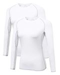 LNJLVI Women's 2 Pack Active Shirts Compression Long Sleeve Baselayer Tops(White,XL)