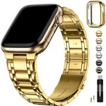 Fullmosa Compatible with Apple Watch Band 45mm 44mm 42mm with TPU Protective Case, Stainless Steel Watch Bracelet Metal Strap for Apple Watch SE/iWatch Band Series 9 8 7 6 5 4 3 2 1 Golden