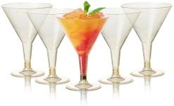MATANA 96 Premium Plastic Martini Cocktail Glasses with Gold Glitter (210ml) - Elegant & Reusable - Manhattan, Margarita, Cosmopolitan, Desserts - Weddings, Birthdays, Parties