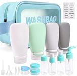 Noideeer 18 Pcs Travel Bottles Set for Toiletries, TSA Approved Travel Size Containers with Bandage Silicone Squeezable for Shampoo Conditioner Lotion Body Wash (Multicolour+Blue Bag)