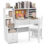 White Kids Desk and Chair Set for 5