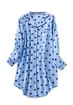 CHUNG Women Sleep Shirt Ladies Nightshirt Long Sleeve Button Up Loungewear Flannel Cotton Plaid Sleepwear with Cute Pattern Blue Heart M