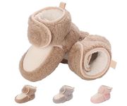 Baby Boys Girls Winter Boots Infant Warm Fleece Cute Slippers Socks Cozy Soft Anti Slip for Newborn Todder First Walking Booties Shoes 12-18 Months Flannel Apricot