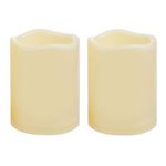 2 PCS 3" x4" Waterproof Outdoor Battery Operated Flameless LED Pillar Candles with Timer Flickering Plastic Resin Electric Decorative Light for Lantern Patio Garden Home Decor Party Wedding Decoration