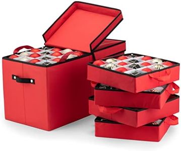 ZOBER Christmas Ornament Storage Box - Stores 128 Ornaments W/Lid- Non-Woven, Tear- Proof Christmas Ornament Storage Containers - 3 Inch Cube Compartments - Red