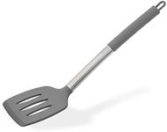 Igluu Meal Prep Grey Silicone Slotted Turner Spatula Heat Resistant Non-Stick Soft Grip, Stainless Steel