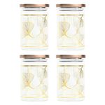 Femora Borosilicate Glass Square Jar, Kitchen Storage Jar, Square Gold Print Jars, Airtight Steel Lid, 1100 ML, Pack of 4