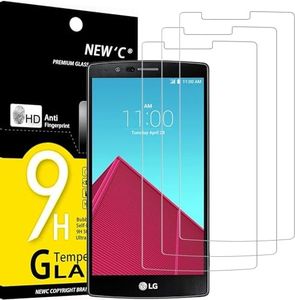 NEW'C Pack of 3 Tempered Glass Protection for LG G4, Scratch-Free, 9H Hardness, HD Screen Protector, 0.33 mm Ultra Clear, Ultra Resistant