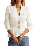 GRACE KARIN Women 2024 Button Down Lightweight Cardigan Casual Open Front Sweater Crochet Tops Knitted Coat, White, Medium