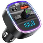 LENCENT Bluetooth 5.4 FM Transmitter Car Adapter 48W [PD 30W & 18W] [7 Color Light] [Fast Charging] Wireless Radio Music Adapter Hands-Free Calling, Support USB Drive & TF Card