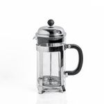 Sipologie Vintage Silver French Press Coffee Maker 1000ml, Silver, 4-Level Filtration, Heat Resistant Borosilicate Glass, Stainless Steel Housing, Measurement Marking, Coffee Spoon, Extra Filter Mesh