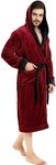 NY Threads Mens Hooded Fleece Robe - Plush Long Bathrobes, Burgundy With Black Contrast, Small-Medium