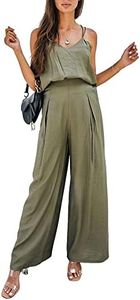 HOULENGS Women's Summer 2 Piece Outfits Sleeveless Spaghetti Strap Tops and Wide Leg Pants Matching Sets Casual Tracksuit Green Small