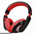 Rockpapa Comfort Kids Headphones, Over Ear Headphones Wired, Childrens Headphones with Adjustable Headband, Stereo Sound, Wired Headphones for Kids Girls Teens Adults (Black Red)