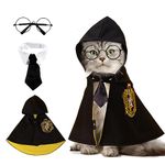 Tiudnsbcx Dog Cat Costume Cape, Halloween Pet Wizard Apparels Cosplay Costume Set Soft Hoodies with Glasses Neckties (Medium, Yellow)